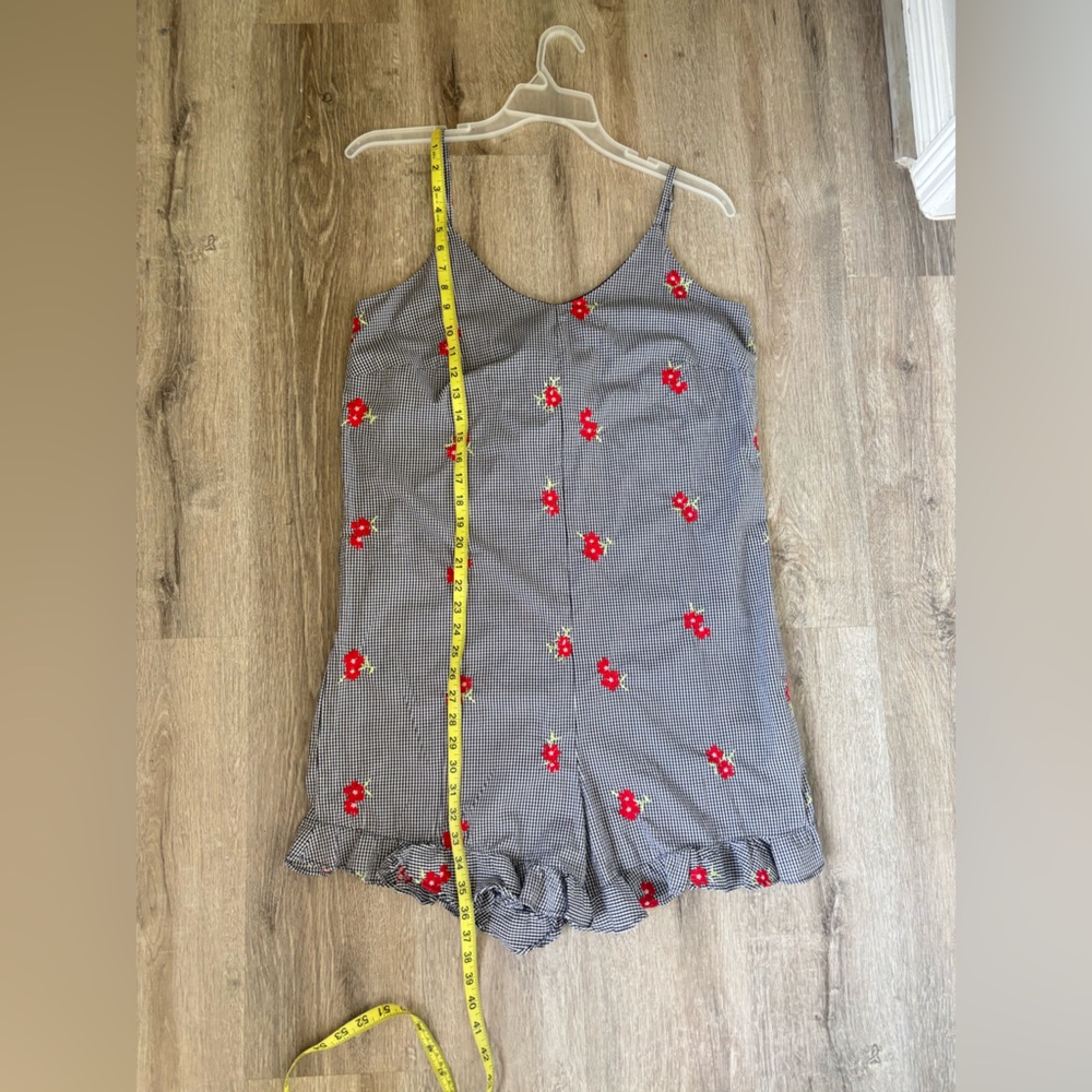 Chelsea & Violet Black-and-White Gingham romper with Red Floral Accents - Picture 13 of 15